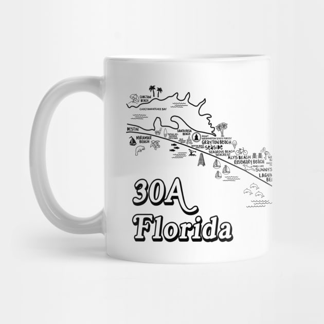 30A Florida Map Art by fiberandgloss